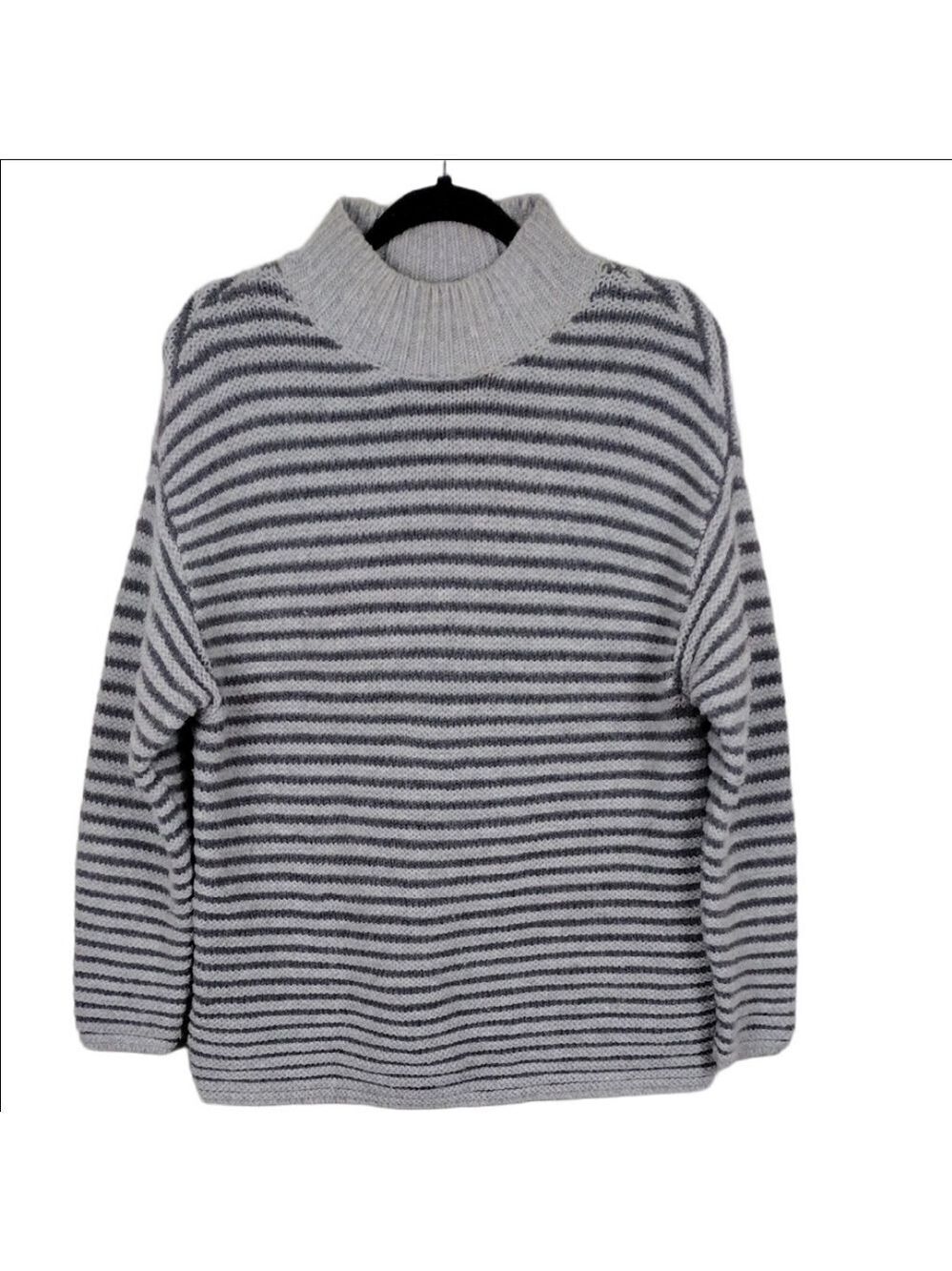 Haven Well Within Grey Striped Turtleneck Long Sleeve Cable Knit Tunic Sweater